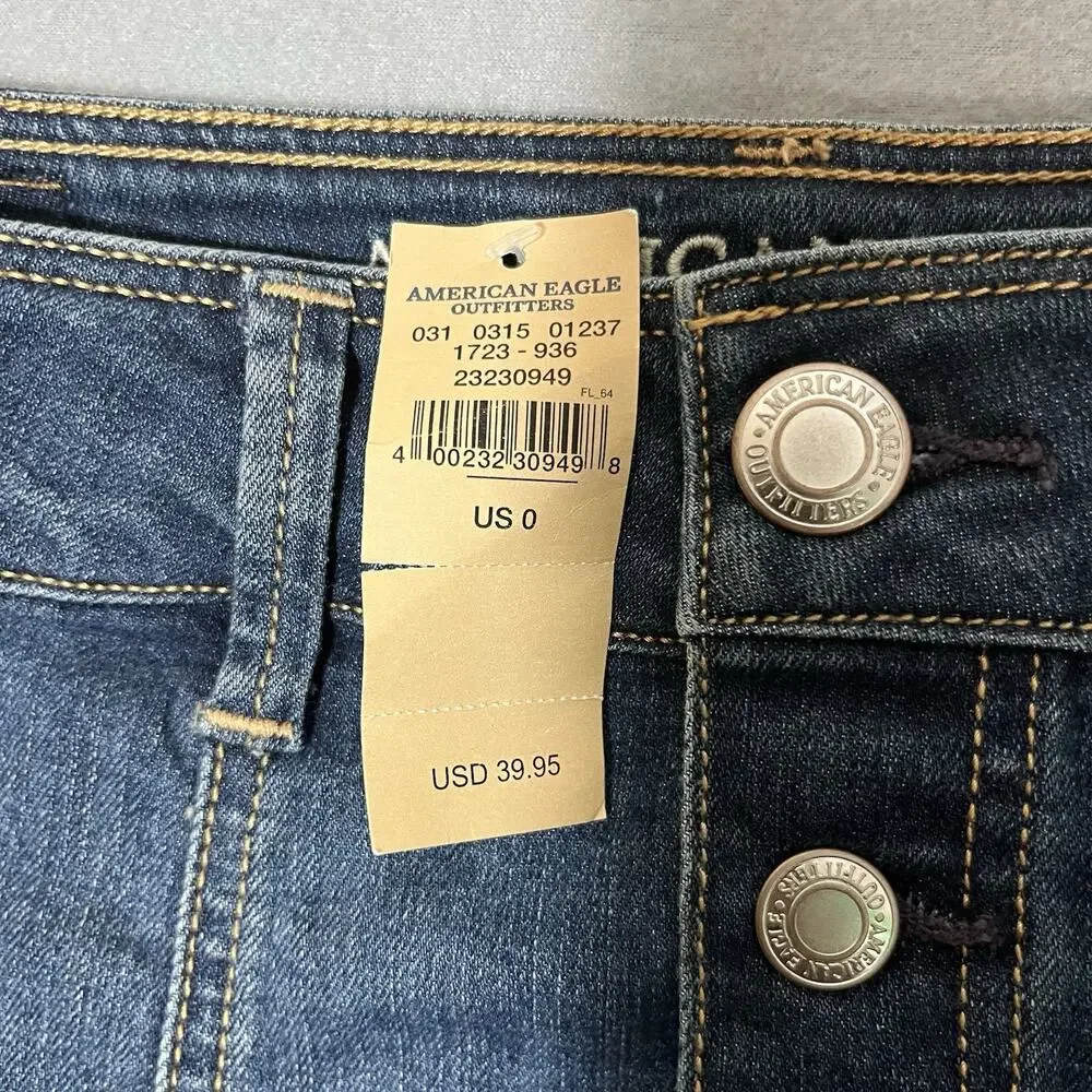 American Eagle Outfitters Stretch A-Line Skirt Womens 0 Blue Denim Button Casual
